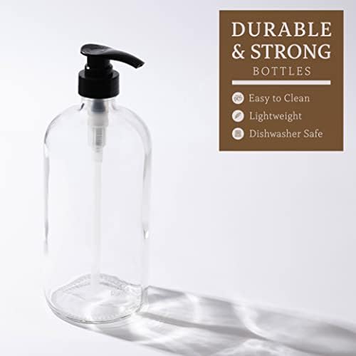 32-Ounce Pump Bottles, Large Clear Glass Boston Round Bottles w/Black Pumps. - Image 3