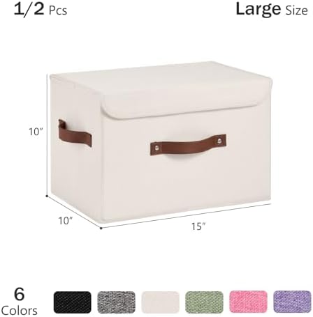 Storage Bins Box with Lids Decorative Cotton Linen Fabric Baskets - Image 3