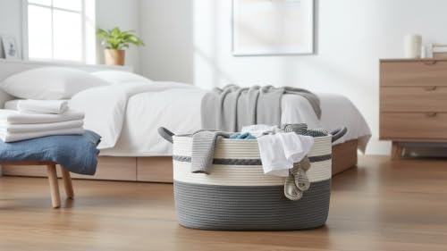 Large laundry basket woven from natural cotton rope - Image 5
