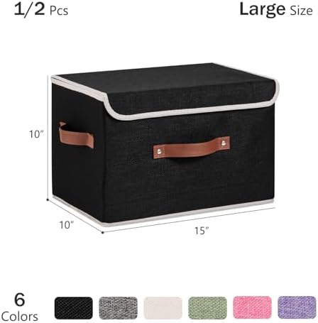 Storage Bins Box with Lids Decorative Cotton Linen Fabric Baskets - Image 3