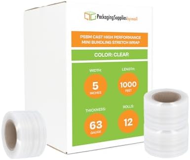 PSBM Mini Stretch Wrap with Plastic Handle, 12 Rolls 5 Inch x 1000 Feet 63 - Image 2