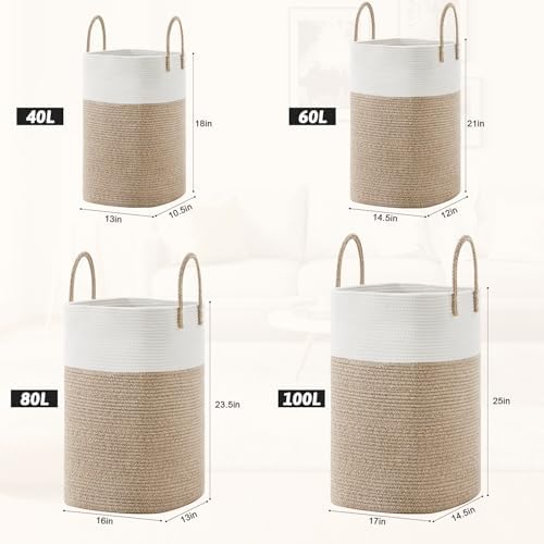 Artfeel Laundry Basket, Woven Cotton Rope Laundry Hamper, 40L Versatile Storage - Image 3