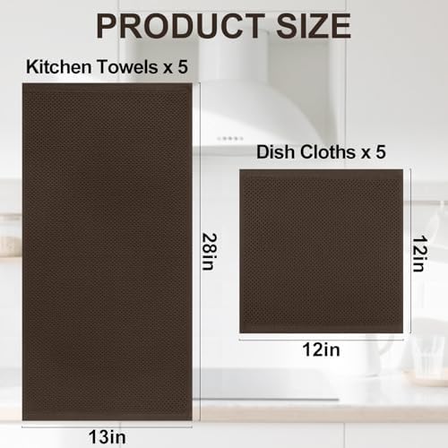 Homaxy 10 Pack 100% Cotton Kitchen Towels and Dishcloths Set, Dark Brown - Image 4