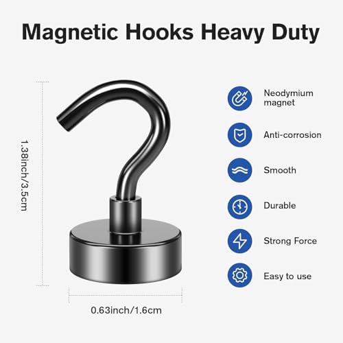 Grtard 15 Pack Black Magnetic Hooks Heavy Duty, 30LBS Strong Magnet Hooks - Image 4