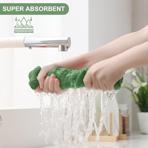 Homaxy 10 Pack 100% Cotton Kitchen Towels and Dishcloths Set, Grass Green - Image 3