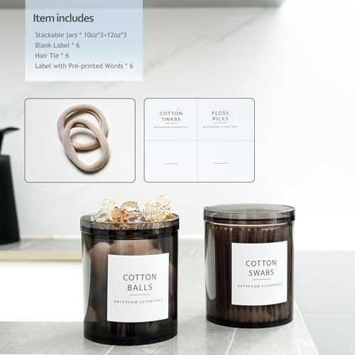 SheeChung 6 Pack Black Qtip Holder, Apothecary Jars - Image 3