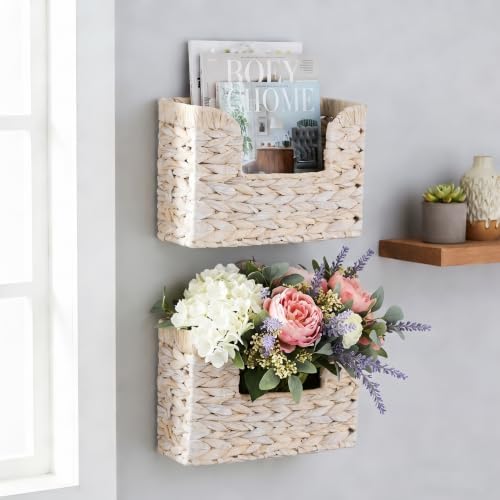 Set of 2 Magazine Holder Wall Basket Water Hyacinth Woven Mail Organizer - Image 3