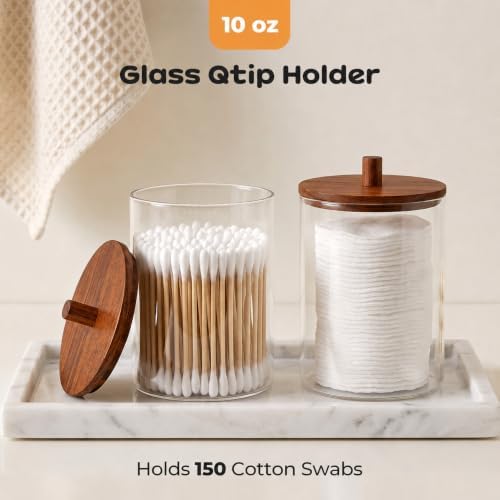 Glass Qtip Holder with Acacia Wood Lids, 10 oz Apothecary Jars, 2 Pack - Image 5