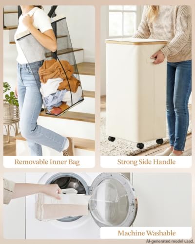 Laundry Hamper with Wheels, 75L Rolling Laundry Basket, Removable Inner Bag - Image 4