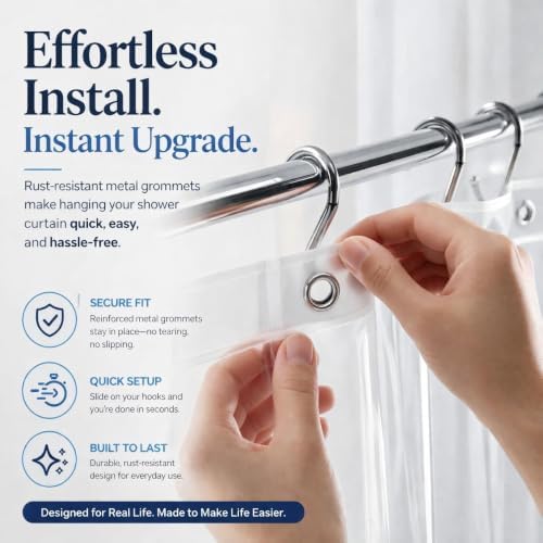 EHZNZIE Crystal Clear Heavy Duty Shower Curtain Liner 72x72, PEVA Waterproof - Image 4