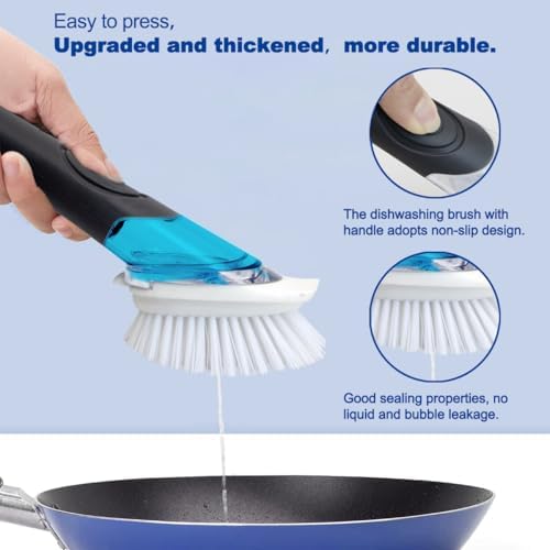 CELOX Dish Brush with Soap Dispenser, 1 Wand & 3 Brush Heads Black - Image 2