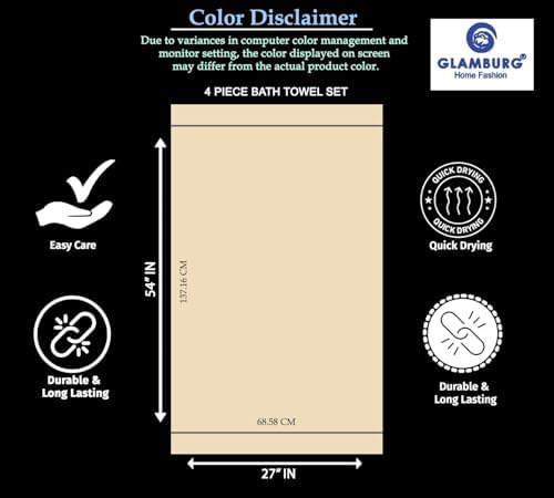GLAMBURG Premium Cotton 4 Pack Bath Towel Set - Image 6