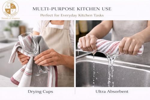 Pack of 12 Cotton Kitchen Towels Set, Dish Towels, Cleaning Rags, Kitchen Dish - Image 7