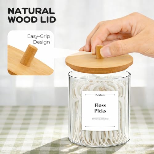 Glass Qtip Holder with Bamboo Lids, 10 oz Apothecary Jars, 2 Pack - Image 3