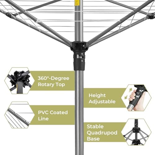 Outdoor Clothes Drying Rack, Portable Umbrella Clothesline, 4-Arm 8 Lines of 82 - Image 5