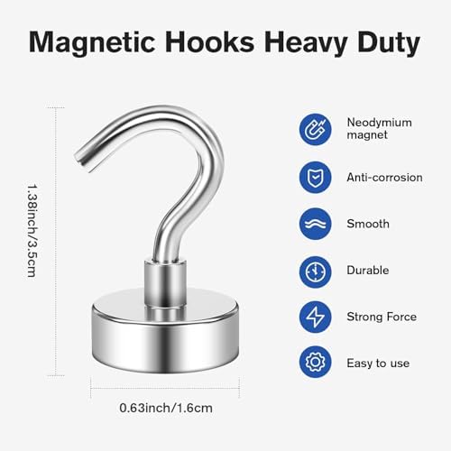 Grtard 100 Pcs Silver Magnetic Hooks Heavy Duty, 30LBS Strong Magnet Hooks - Image 4