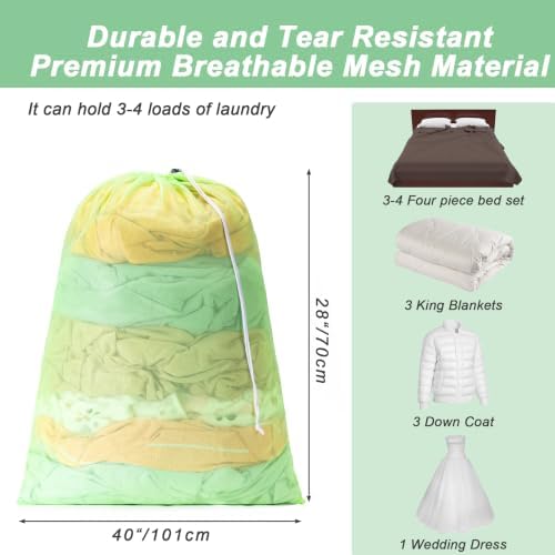 1 Pack Mesh Travel Laundry Bag 28" x 40"Extra Large Dirty Clothes Organizer - Image 2