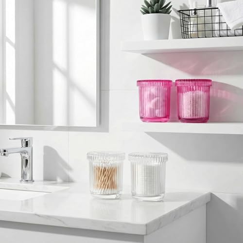 Bright Pink Thick Glass Bathroom Qtip Holder, 2 Pack - Image 5