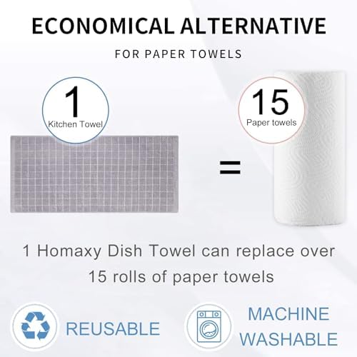 Homaxy 100% Cotton Terry Kitchen Towels, 2 Pack, Light Grey - Image 7