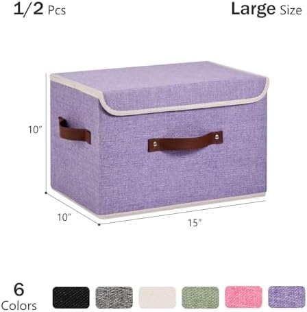 Storage Bins Box with Lids Decorative Cotton Linen Fabric Baskets - Image 3