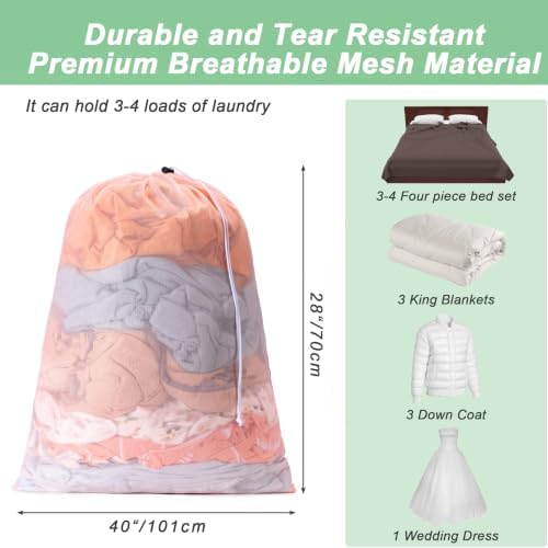 1 Pack Mesh Travel Laundry Bag 28" x 40"Extra Large Dirty Clothes Organizer - Image 2