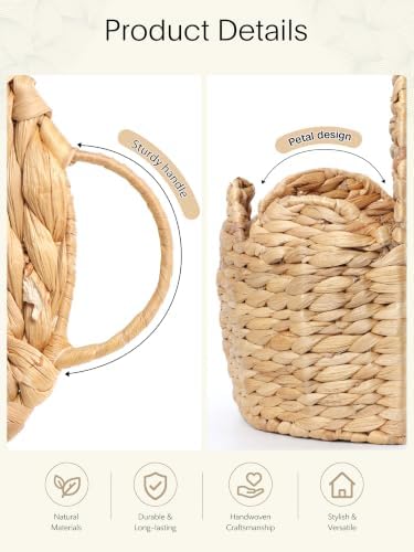 Door Basket Scalloped Hanging Storage Basket, Water Hyacinth Woven Wall Baskets - Image 3