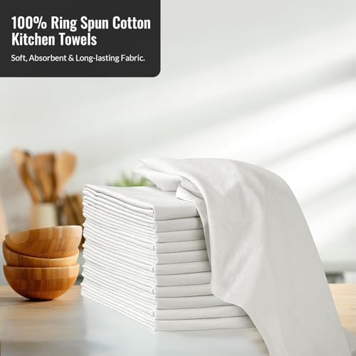 ROYALE LINENS Flour Sack Towels – 12 Pack 28x28 Inch White Kitchen Dish Towels - Image 2