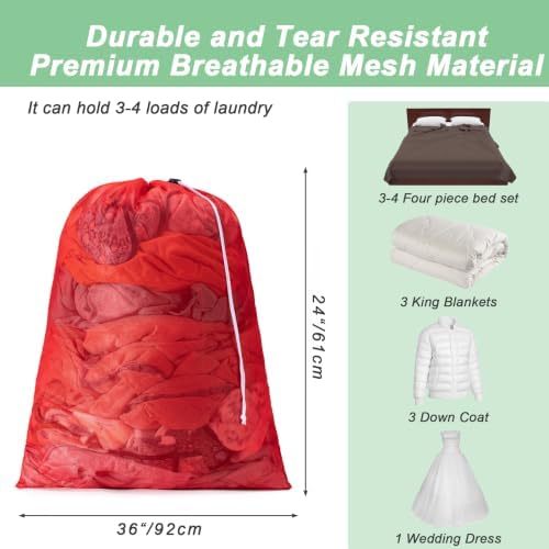 1 Pack Mesh Travel Laundry Bag 24" x 36"Extra Large Dirty Clothes Organizer - Image 2