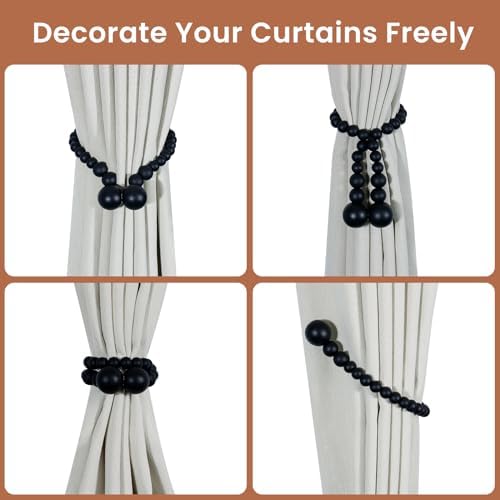 KLOGTSIND Magnetic Curtain Tiebacks, 4 Pack Wood Bead Curtain Holdbacks - Image 4
