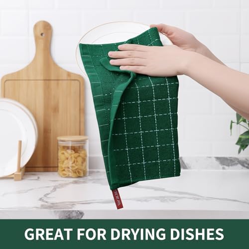 Homaxy 100% Cotton Terry Kitchen Dish Cloths, 4 Pack, Dark Green - Image 4