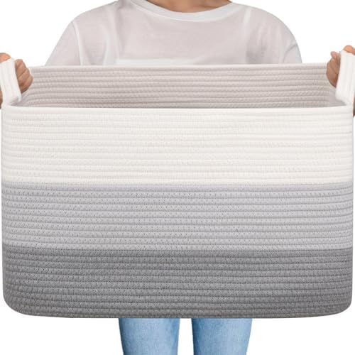 OIAHOMY Large Blanket Basket, 65L Cotton Rope Woven Laundry Basket, Toy Bin by MasterofSpaceOptimization