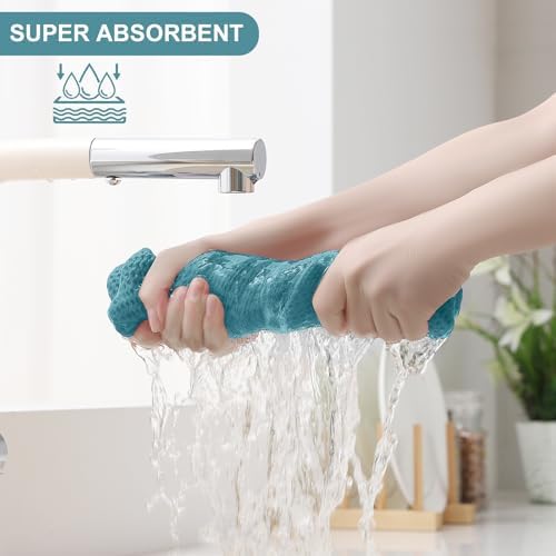 Homaxy 8 Pack 100% Cotton Kitchen Towels and Dishcloths Set, Lake Blue - Image 3