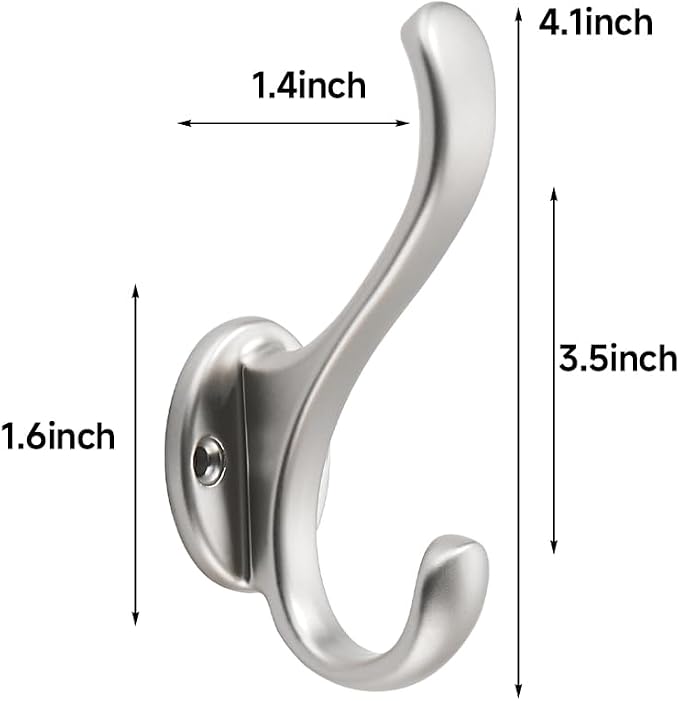 Satin Nickel Coat Hooks 6 Pack Hardware Towel Hooks - Image 2