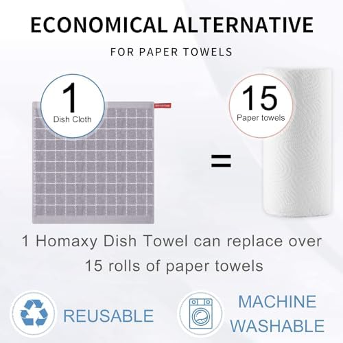 Homaxy 100% Cotton Terry Kitchen Dish Cloths, 4 Pack, Light Grey - Image 7