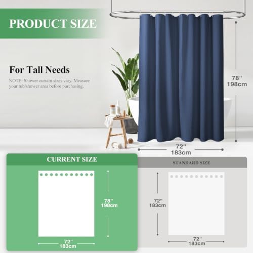 Dynamene Long Waffle Shower Curtain 256 GSM Heavy Fabric 72x78 Navy Blue - Image 2
