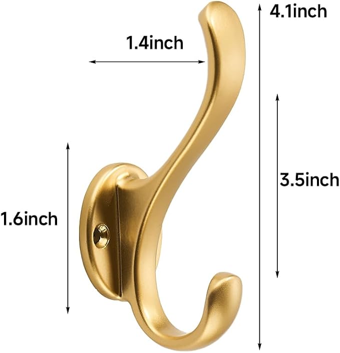 6 Pack Brushed Gold Coat Hooks Wall Mount Heavy Duty Utility Retro Double Hooks - Image 2
