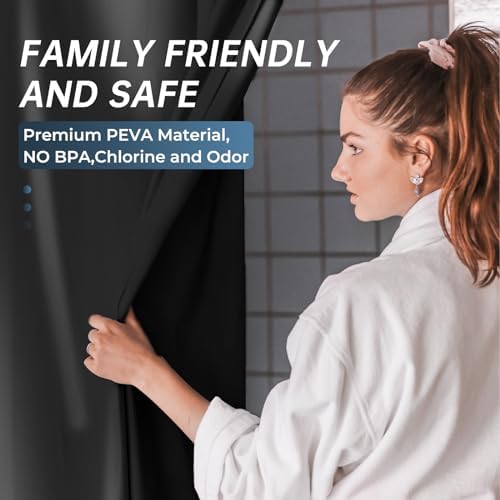 AmazerBath Black Shower Curtain Liner Plastic, Thick PEVA Shower Curtain Black - Image 4