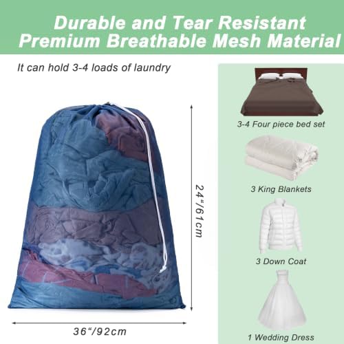 1 Pack Mesh Travel Laundry Bag 28" x 40"Extra Large Dirty Clothes Organizer - Image 6