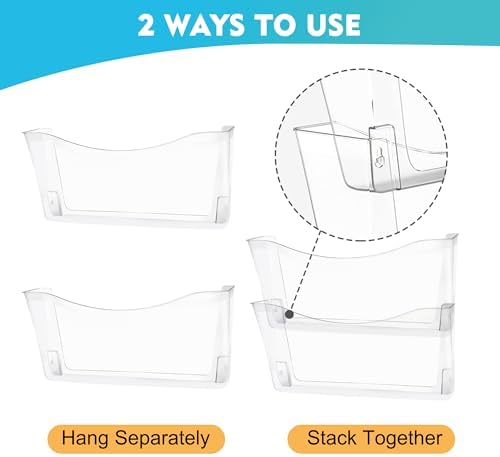 EASEPRES 6 Pack Clear Single Pocket Hanging File Organizer, Plastic Wall Mount - Image 4