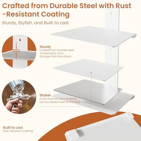 Wawocs Invisible Bookshelves for Wall, 6 Tier Floating Bookshelf Made of Heavy - Image 5