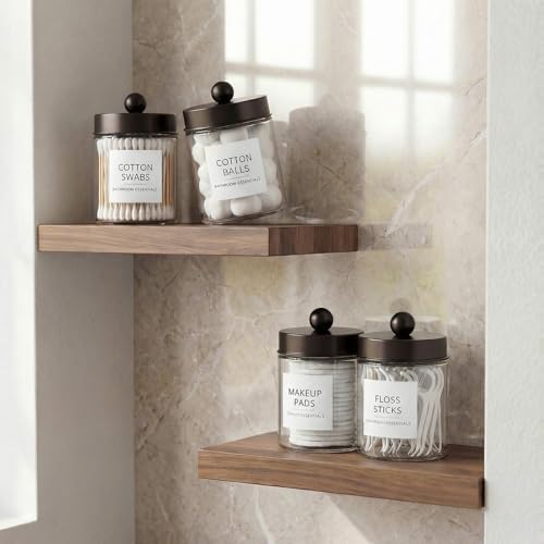 Amolliar Glass Apothecary Jars Qtip Holder w/Plastic Lids, Bronze 4pc - Image 5