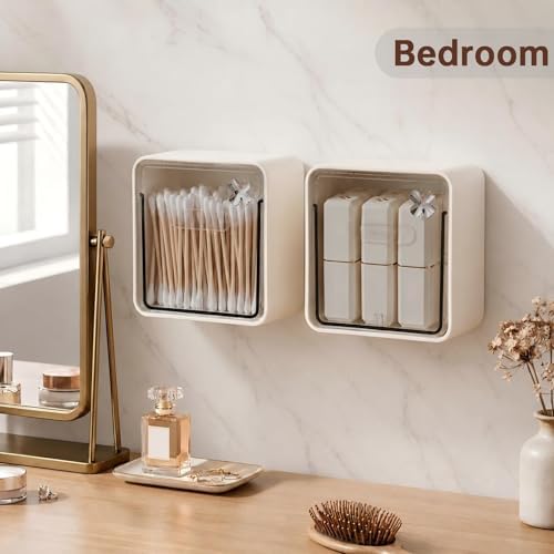 DASITON Wall Mounted Qtip Holder Dispenser, Adhesive No Drilling Cotton Swab - Image 3