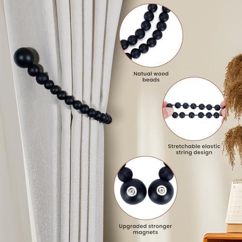 KLOGTSIND Magnetic Curtain Tiebacks, 2 Pack Wood Bead Curtain Holdbacks - Image 5