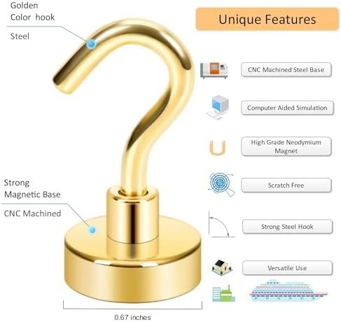 Neosmuk Magnetic Hooks Cruise Ship Essential, 30lb+ Gold, 5 Pack - Image 2