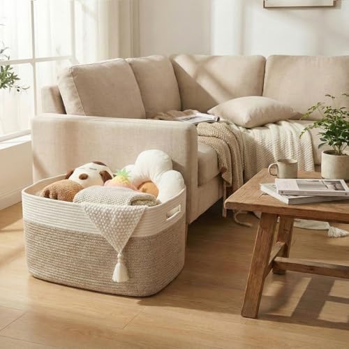 JMvicyroam 65L Large Woven Cotton Rope Blanket Basket - Image 2