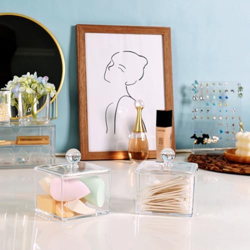 SheeChung Square Acrylic Qtip Holder, 2 Pack Bathroom Canisters - Image 4