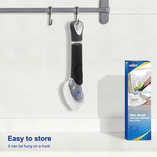 CELOX Dish Brush with Soap Dispenser, 1 Wand & 3 Brush Heads Black - Image 7