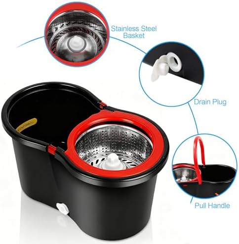Spin Mop and Bucket with Wringer Set, 360°Rotating Head Mop Bucket System - Image 2