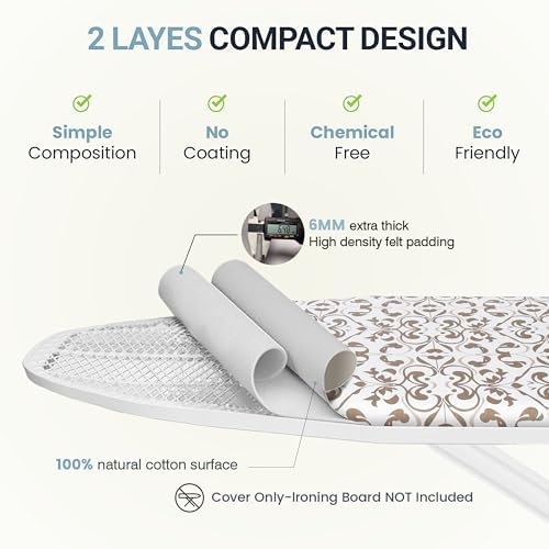 UniSimp Ironing Board Cover and Pad 18"x49" Extra Thick Natural Cotton - Image 4