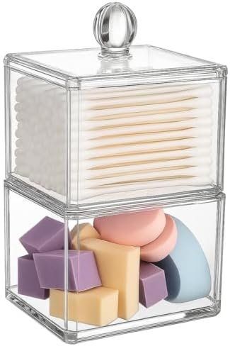 Stackable Square Acrylic Cotton Ball Holder Q-tip Holder Bathroom Swab Dispenser by Unknown